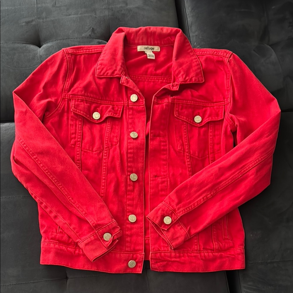 Charlotte Russe Red Jean Jacket Cropped Denim